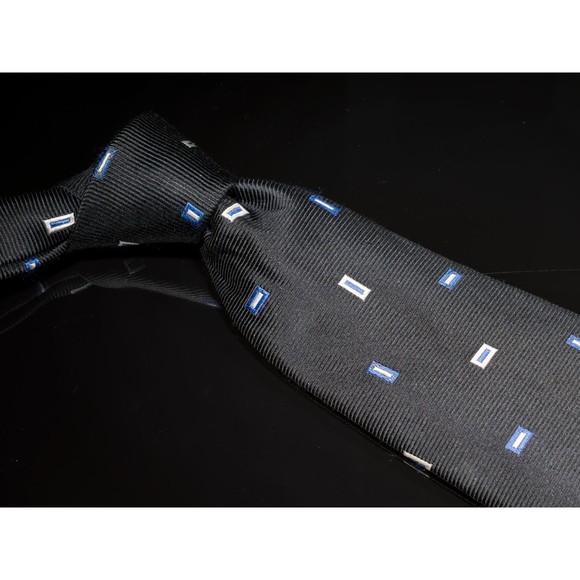 Brooks Brothers Makers 100% Silk Tie Black Blue Foulard Men's Designer Necktie - Picture 1 of 6